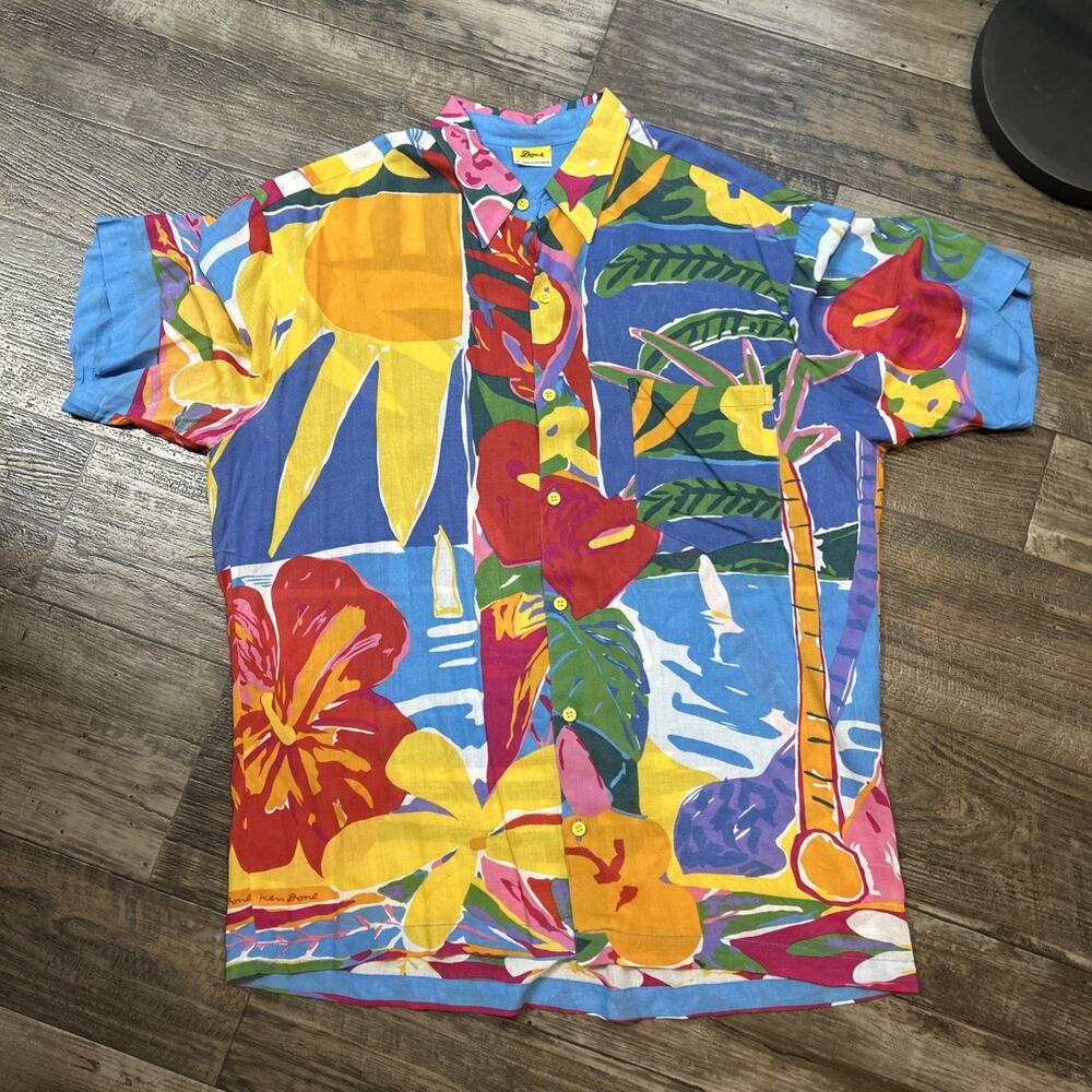 VTG KEN DONE Beachwear Vintage Tropical Fish Print Button Up Shirt Tunic Size M